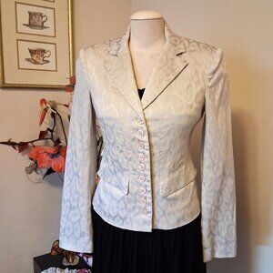Preowned le chateau Women’s Lined Blazer Silver White Printed Jacket